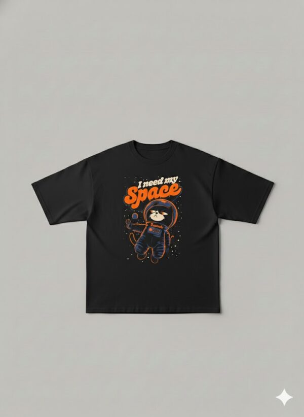 Men’s Graphic Oversized T-Shirt – “I Need My Space” Astronaut Cat Printed Cotton Tee